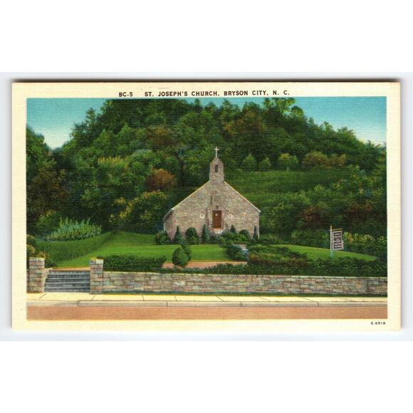 Vintage Linen Postcard St. Joseph's Church Bryson City NC 1940s - Picture 1 of 2